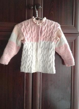 Вязаная кофта кардиган для девочки  3-4 г 98-104 см