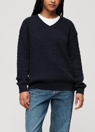 Superdry джемпер темно синего цвета в косы