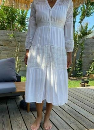 Белое натуральное кружевное летнее платье, р. с-м.1 фото