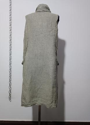 Платье льняное suilas, с горловиной объёмными карманами в клетку4 фото