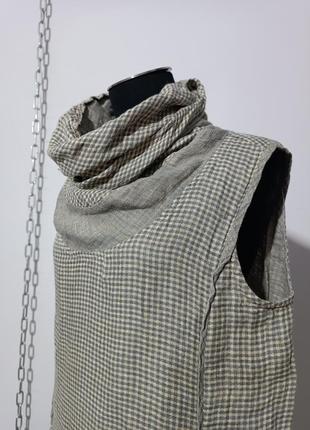 Платье льняное suilas, с горловиной объёмными карманами в клетку2 фото