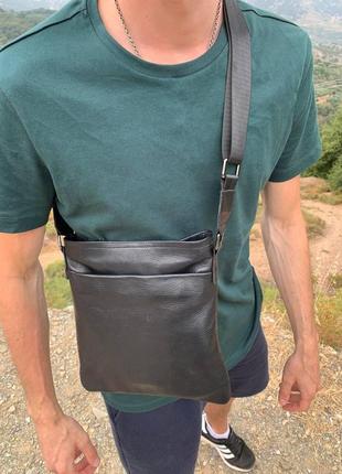 Чоловіча сумка месенджер через плече з натуральної шкіри, чоловіча шкіряна сумка в стилі armani для речей9 фото