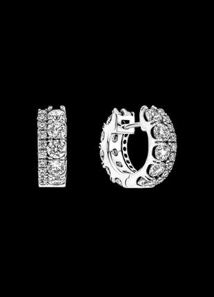 Пандора серьги-кольца двойное паве pandora
