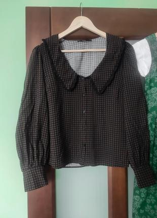 Красива блуза з комірцем в клітинку і вінтажному стилі7 фото