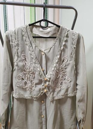 Блуза блузка винтажная ретро с кружевом и бусинами2 фото