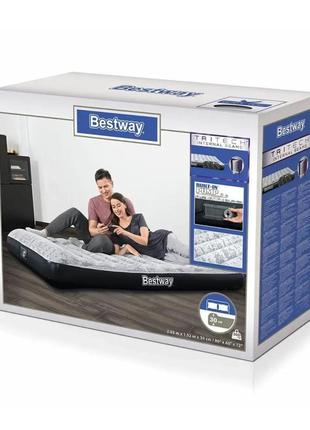 Двуспальная флокированная надувная кровать bestway со встроенным электронасосом 203х152х30 см новый, закрытый1 фото