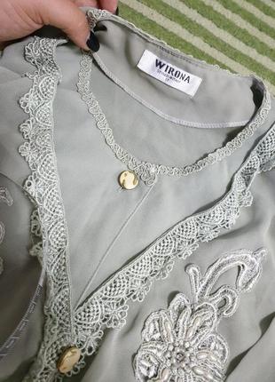 Блуза блузка винтажная ретро с кружевом и бусинами7 фото