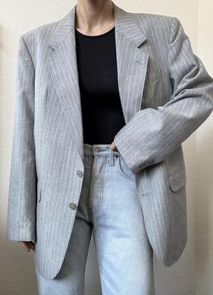 Шерстяной пиджак в полоску жакет шерстяной блейзер серый в полоску пиджак винтажный жакет серый