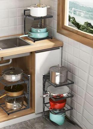 Трехуровневая стойка-органайзер для крышек кастрюль и сковородок держатель кухонный настенный для крышек2 фото