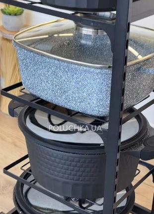 Трехуровневая стойка-органайзер для крышек кастрюль и сковородок держатель кухонный настенный для крышек4 фото