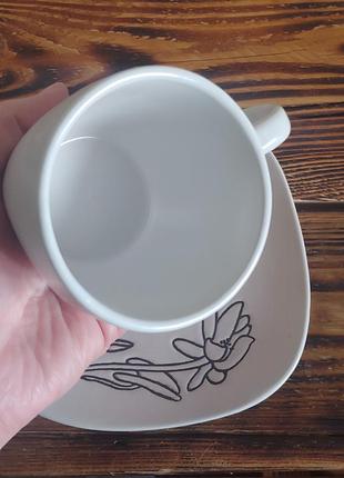 Набор чашек с кофе/чайный чай черно-белый с цветами лотоса4 фото
