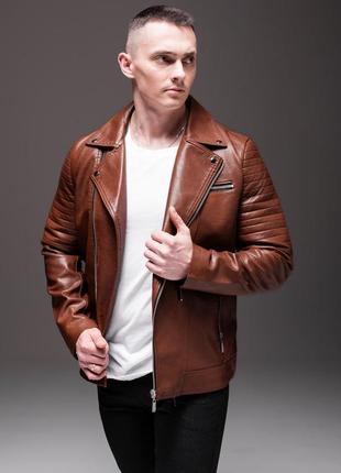 Чоловіча шкірянка куртка косуха коричнева курточка екошкіра экокожа3 фото