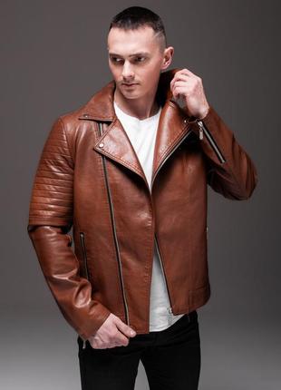 Чоловіча шкірянка куртка косуха коричнева курточка екошкіра экокожа6 фото