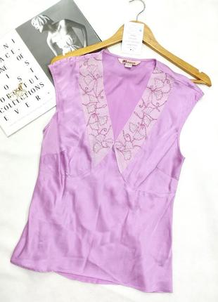 Шелковая блуза расшитая бисером майка топ розовый сиреневый monsoon