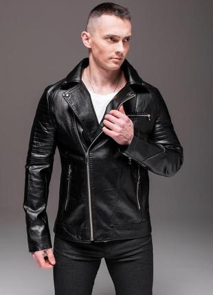 Чорна шкірянка куртка косуха чоловіча курточка екошкіра экокожа1 фото