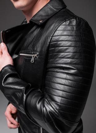 Чорна шкірянка куртка косуха чоловіча курточка екошкіра экокожа4 фото