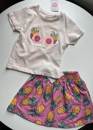 Костюм на лето на девочку 1,5-2 года (86-92см) футболка, юбка