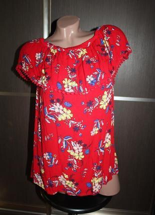 Блуза красная в цветы с рюшем вискоза f&f