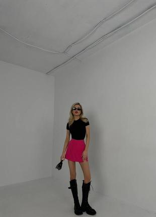 Базовая однотонная юбка шорты,мини,розовый,черный s-m4 фото