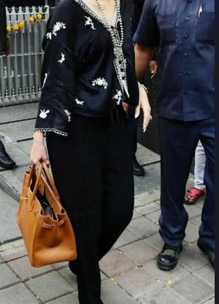 Блузка вышиванка под шелк женская черная легкая кимоно под шелк zara- m,l2 фото