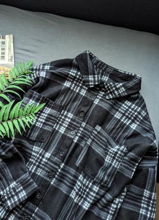 Стильная теплая байковая рубашка с карманами в клетку оверсайз oversized xl xxl2 фото