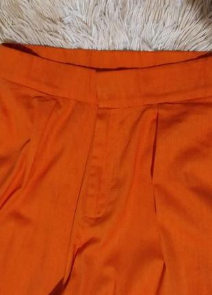 Оранжевые брюки с высокой посадкой костюмные офисный крой4 фото