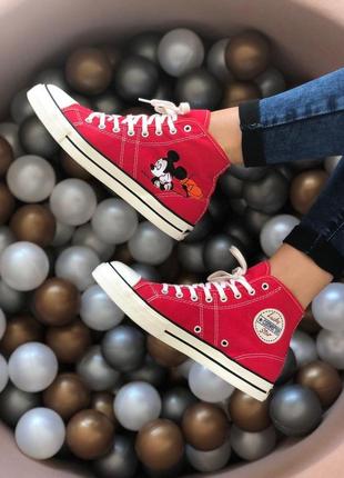 Шикарные женские высокие кеды converse all star mickey красные