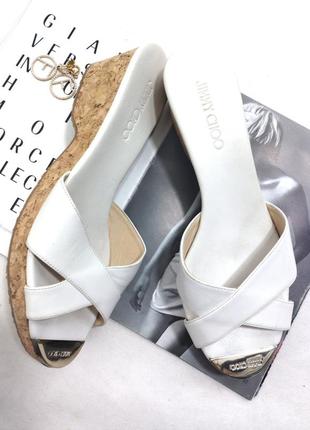 Белые кожаные босоножки шлепанцы jimmy choo оригинал на платформе