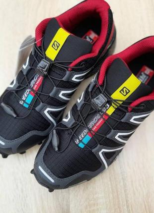 Чоловічі кросівки | salomon speedcross 3 | чорний з червоним | щільний текстиль | частково маломірні, :427 фото