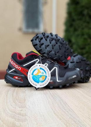 Чоловічі кросівки | salomon speedcross 3 | чорний з червоним | щільний текстиль | частково маломірні, :423 фото