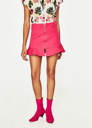 Zara fuchsia pink skirt хлопковая мини юбка на молнии /9582/3 фото