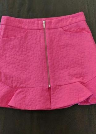 Zara fuchsia pink skirt хлопковая мини юбка на молнии /9582/1 фото