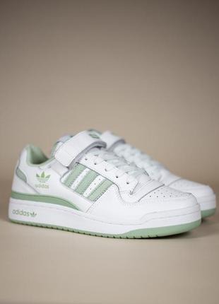 Женские кроссовки adidas forum 84 low white green адедас форум