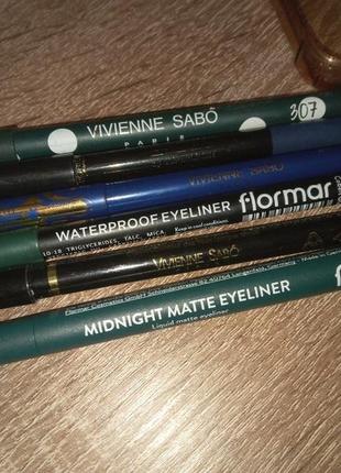 Набор лот карандаши черные и зеленые,водостойкие и подводка flormar, l'oreal, vivien sabo1 фото