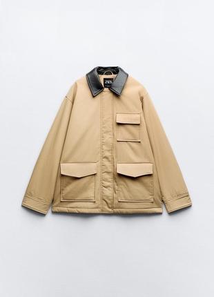 Zara стеганая куртка с контрастным воротником, ветровка, рубашка, плащ, парка8 фото