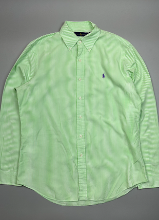 Базовая полосатая бело-зеленая рубашка на пуговицах raplh lauren