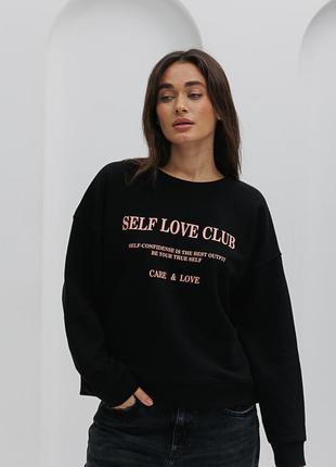 Жіночий світшот з принтом self love club чорний4 фото