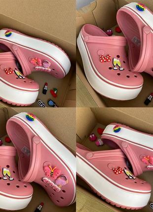 Женские кроксы на платформе Flat crocs Girlie Girl 5 Pack Charms