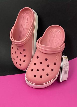 Жіночі крокси на платформі crocs crocband platform clog blossom/white рожеві в наявності2 фото