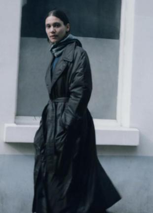 Zara довгий стьобаний плащ, тренч, пальто, куртка, тренчкот2 фото
