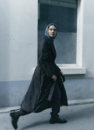 Zara длинный стеганый плащ, тренч, пальто, куртка, тренчкот8 фото