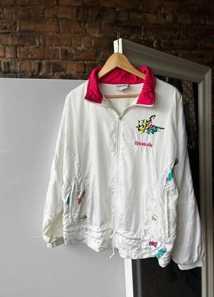 Reebok vintage 90s unisex white long sleeve jacket track full zip printed винтажная куртка, олимпийка