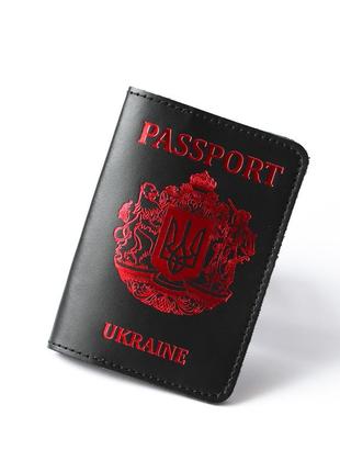 Обкладинка для паспорта "passport+великий герб україни" чорна з червоним.2 фото