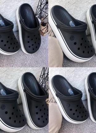 Жіночі крокси на платформі crocs crocband platform black /white чорні