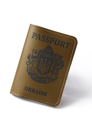 Обкладинка для паспорта "passport+великий герб україни" хакі з чорним.2 фото