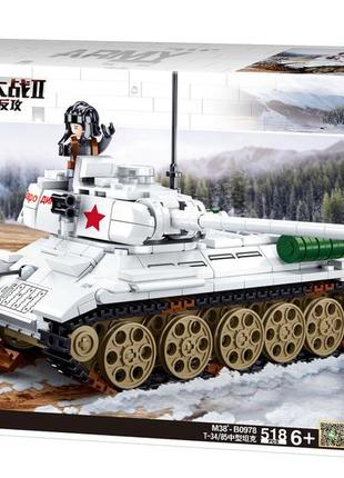 Конструктор легендарний радянський танк т34-85 друга світова війна в коробці 518 деталей з міні фігурками4 фото