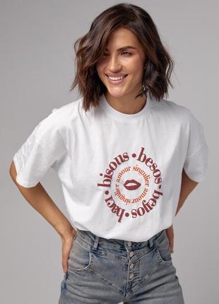 Женская хлопковая футболка с принтом bisous1 фото