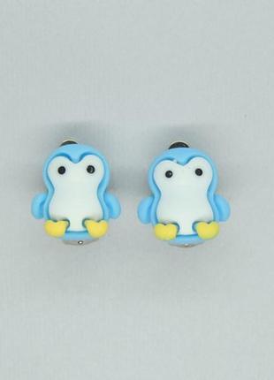 Сережки кліпси дитячі для вух без пробивання блакитний королівський пінгвінчик гоббі