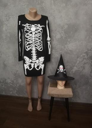 Карнавальний костюм скелет відьма капелюх ковпак s сукня хеллоуїн геллоуїн косплей маскарад