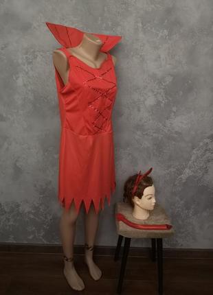 Карнавальный костюм платье хвост рога рожки чертенок дьяволица хелоуин хэлоуин косплей маскарад м-л2 фото